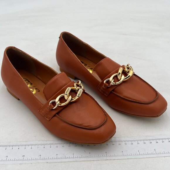 FYS Brown Closed Toe Loafer Flats No Heel Loafers with Gold Chain Walking Shoes - Picture 2 of 8